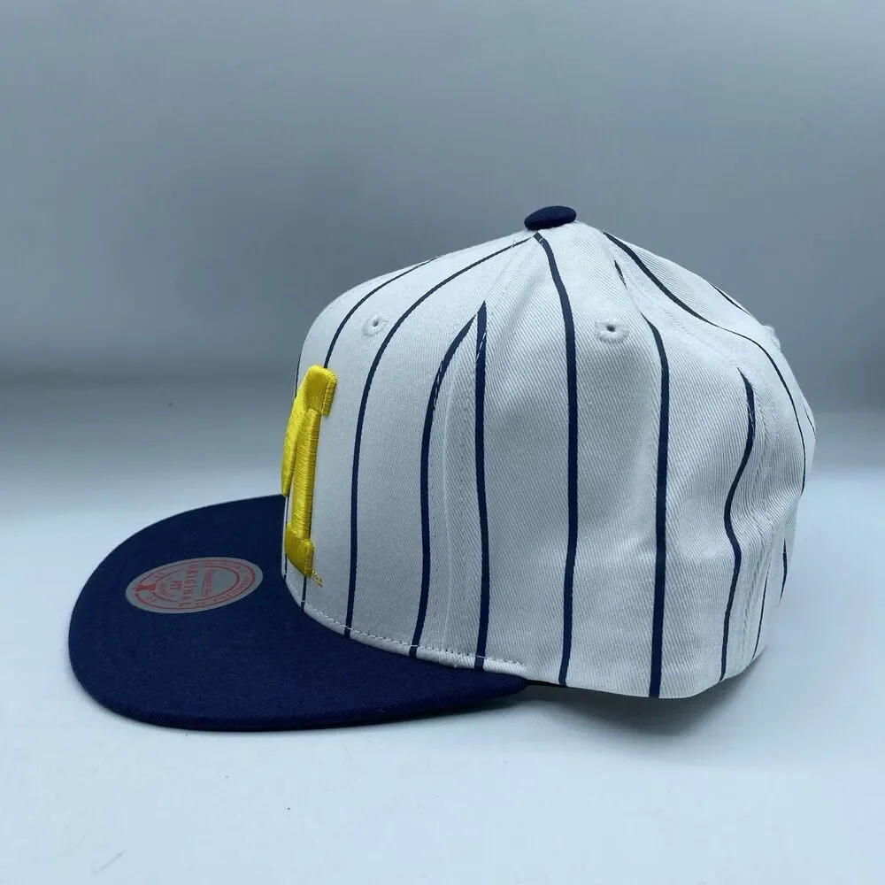 Michigan Wolverines Mitchell & Ness Hat Retro Pinstripe Snapback White Blue NWOT